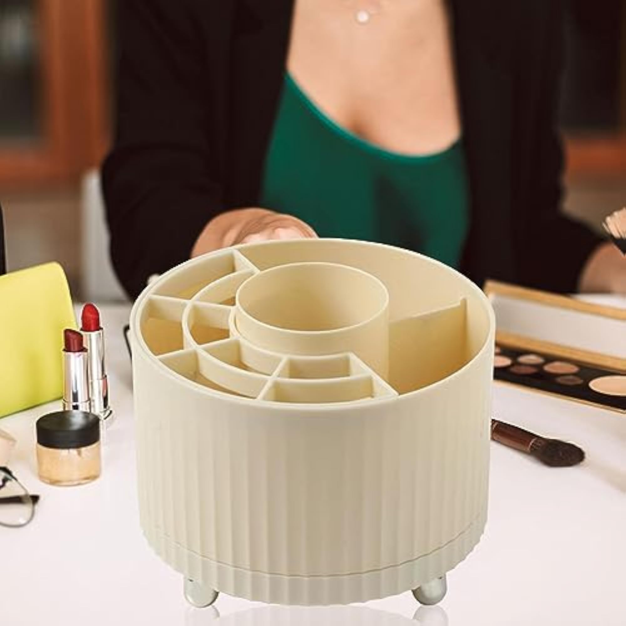 Makeup Brush Holder Organizer Cosmetic Brush Storage Box, Yellow